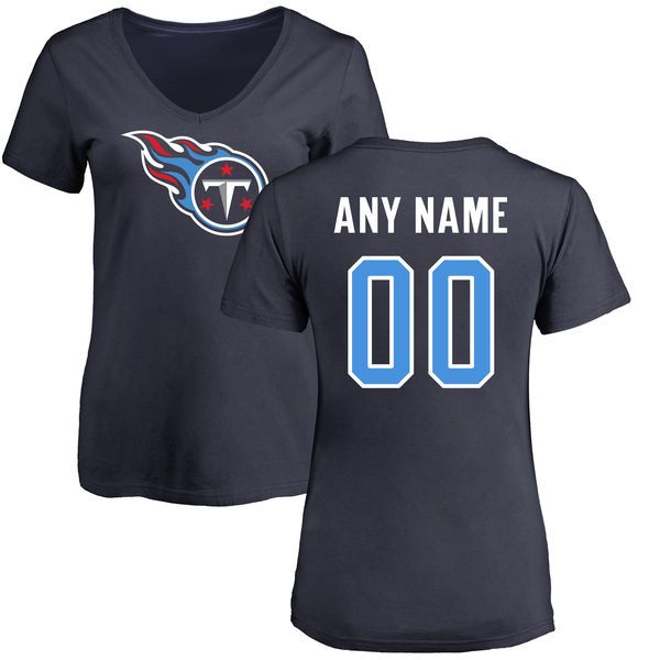 Women Tennessee Titans NFL Pro Line Navy Any Name and Number Logo Custom Slim Fit T-Shirt->->Sports Accessory